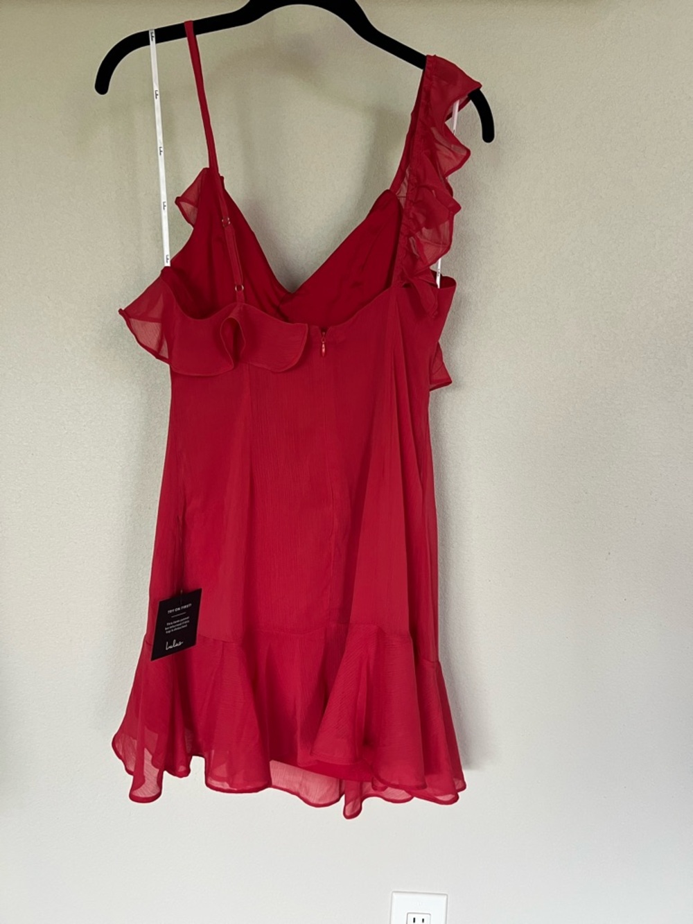 Lulu's Red Ruffle V-Neck Mini Dress Size Small - Picture 3 of 5